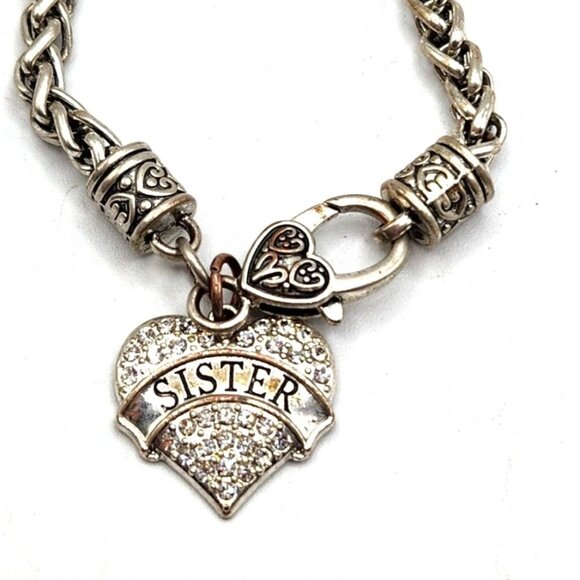 Silver Tone Heart Charm Bracelet  - SISTER - Picture 2 of 2
